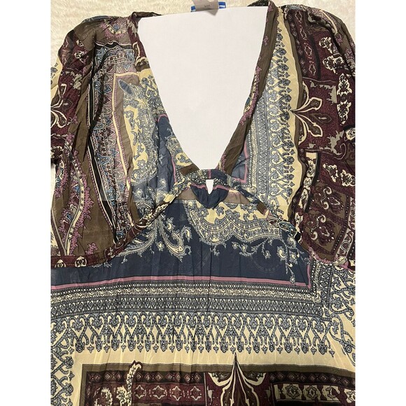 Delia’s Womens Boho 3/4 Sleeve Top Blouse Low V Neck Chiffon Top Made in US Sz M - Picture 5 of 13